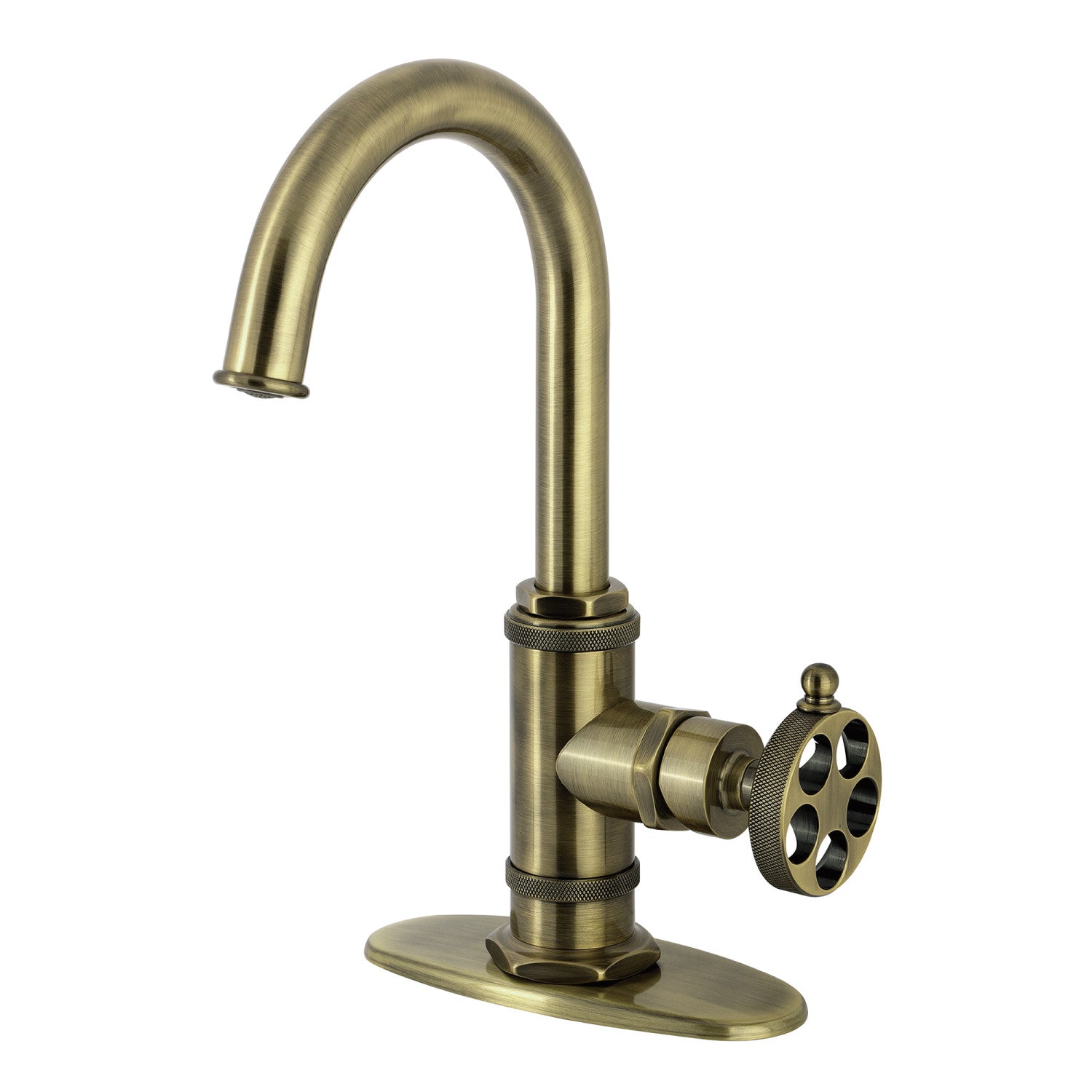Kingston Sona KSD8503RKZ - Wendell One-Handle 1-Hole Deck Mount Bar Faucet with Knurled Handle, Antique Brass — image 1